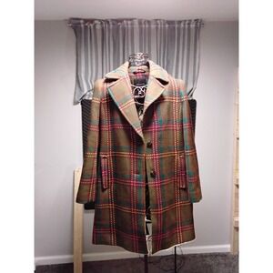Talbots Women's Plaid Wool Blend Trench Coat Classic Button Up Outerwear